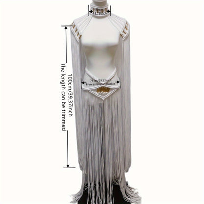 Sixsr  2pcs/set Long Tassel Shawls Handmade Woven Hollow Out Cloak Boho Style Sexy Bikini Cover Up For Women