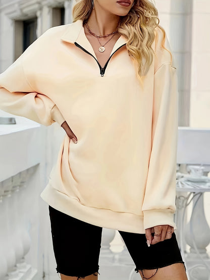 Sixsr Quarter Zip Pullover Sweatshirt, Casual Long Sleeve Lapel Sweatshirt For Fall & Winter, Women's Clothing