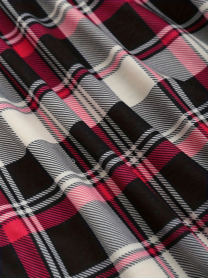 Sixsr Plaid Print Cowl Neck Pullover Sweater, Y2K Spliced Twist Long Sleeve Knitted Sweater For Every Day, Women's Clothing