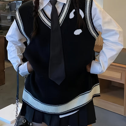 Sixsr Letter Print V Neck Sweater Vest, Preppy Sleeveless Vest For Fall & Winter, Women's Clothing