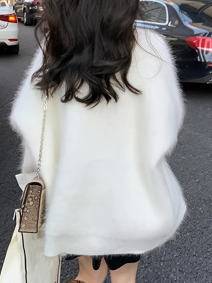 Sixsr Valentine's Day Button Front Knitted Cardigan, Casual Simple V Neck Long Sleeve Cardigan With Pockets For Fall & Winter, Women's Clothing