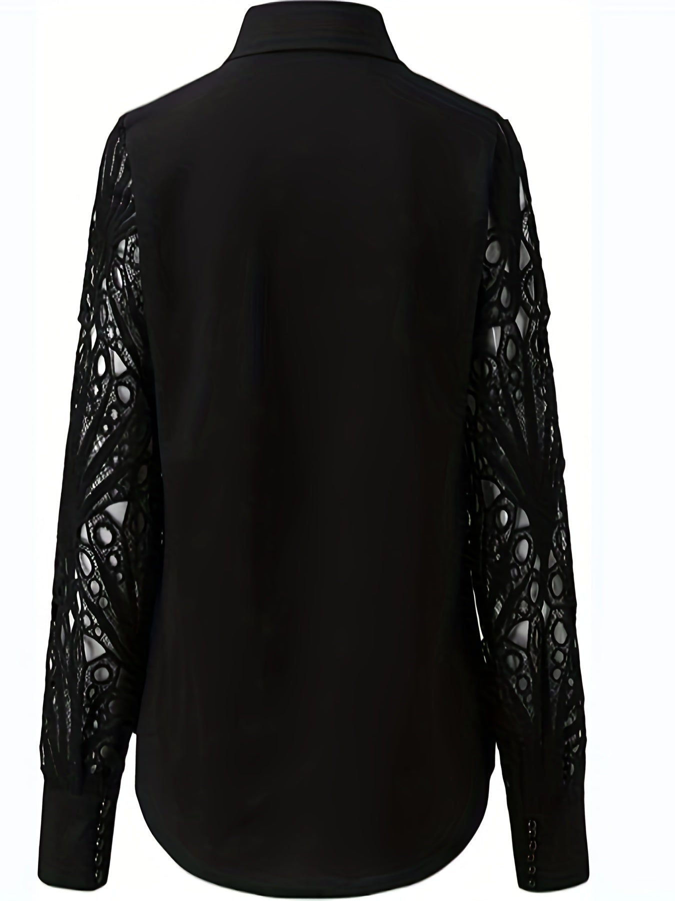 Women's V-Neck Casual Blouse Lace Long Sleeve Shirt Lantern Sleeve Top Work Button T-Shirt