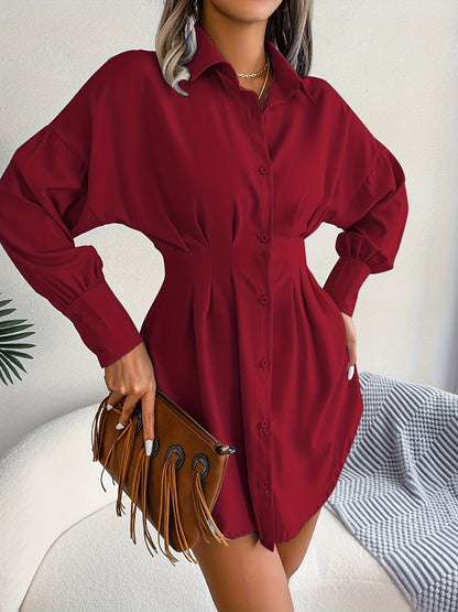 Sixsr Long Sleeve Mini Shirt Dress, Button Up Casual Dress For Fall & Spring, Women's Clothing