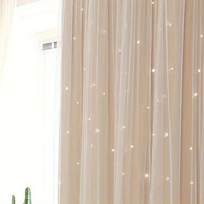 Twin-Layer Modern Star Hollow Curtains - Soft, Breathable, Light-Blocking, Thermal Insulated, Stylish Decor for Living Room, Bedroom, Study Room, and Home Office