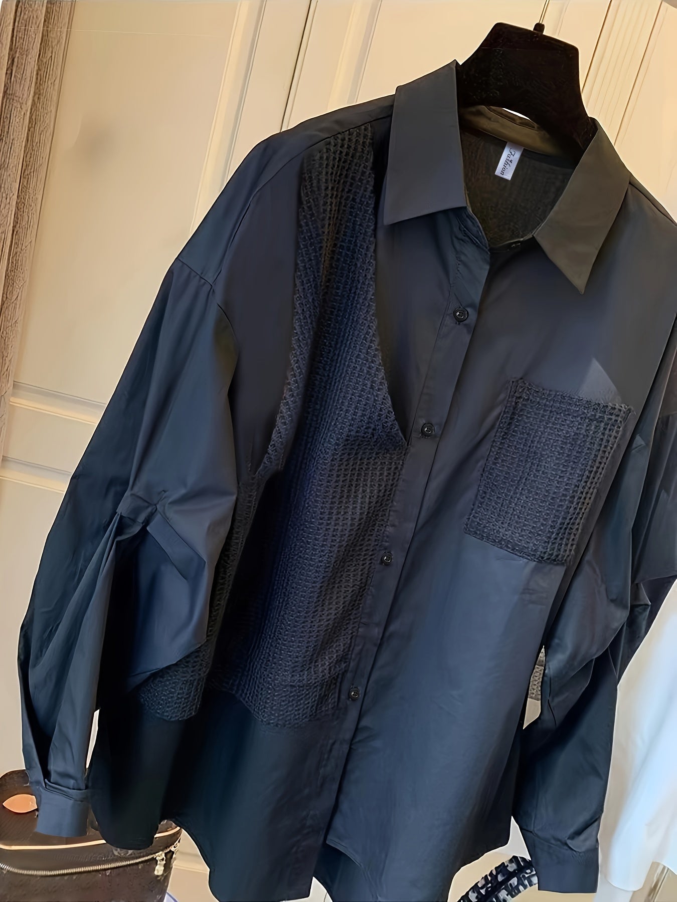 Sixsr Waffle Paneled Polo Collar Blouse, Elegant Long Sleeve Blouse For Spring & Fall, Women's Clothing