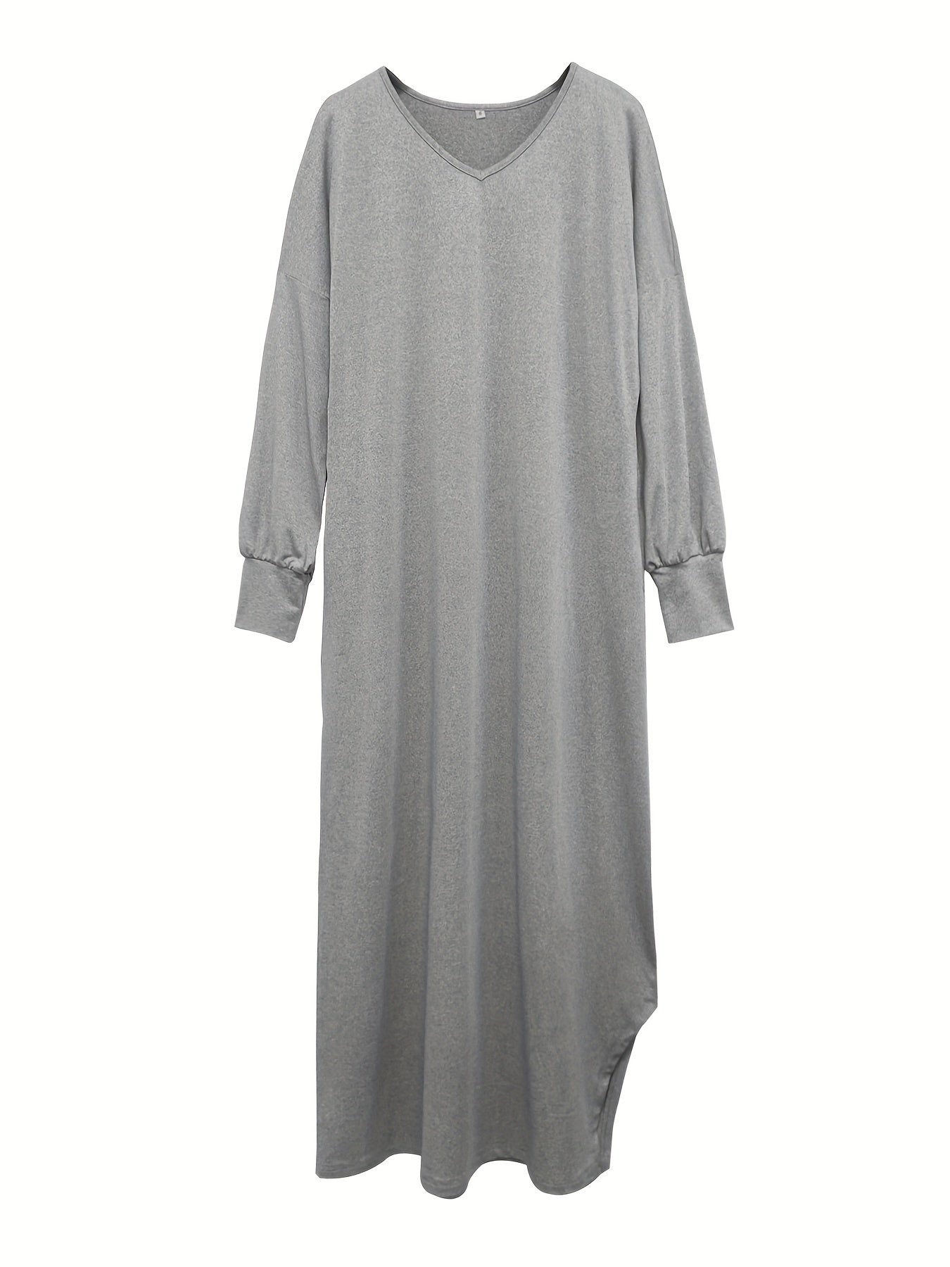 Sixsr Solid Simple Dress, Casual V Neck Long Sleeve Split Dress, Women's Clothing