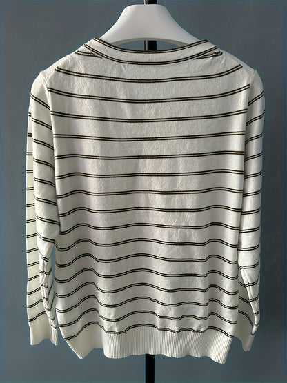 Sixsr Striped Knitted Pullover Sweater, Casual Long Sleeve Sweater For Fall & Winter, Women's Clothing