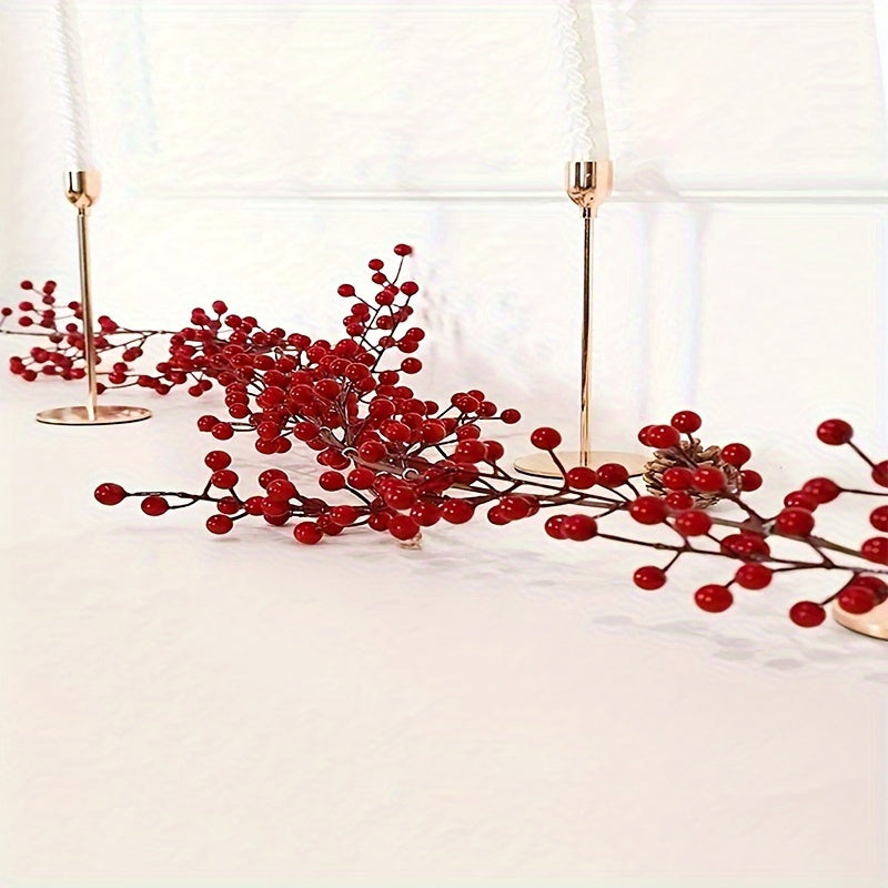 69 inch realistic artificial cranberry vine - Faux red holly hanging decoration for home, wedding and Christmas - Versatile berry garland for table centerpieces, New Year's celebrations and engagement parties