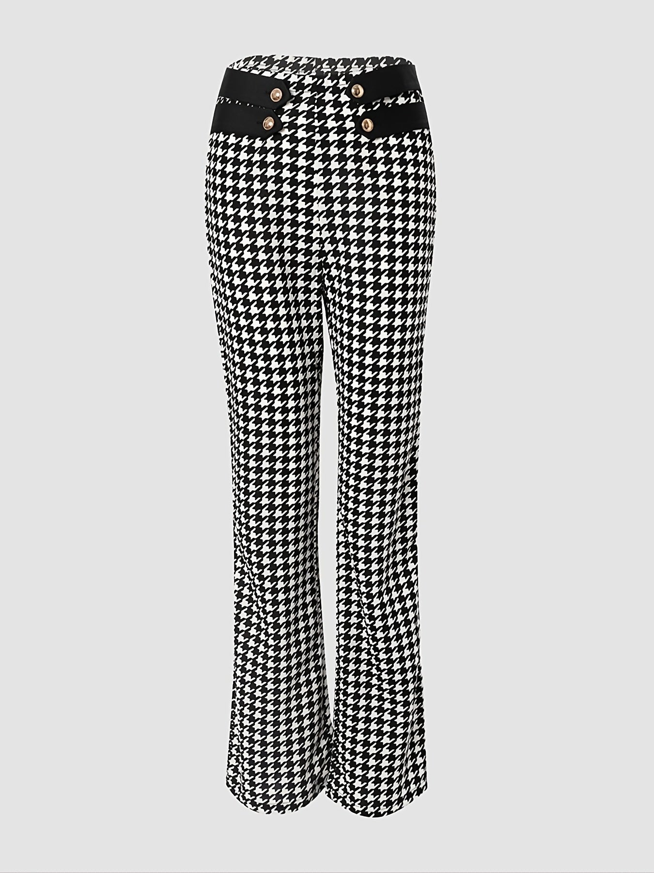 Women's Stylish Houndstooth High Waist Straight Leg Pants - Perfect for Casual Everyday Wear