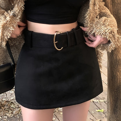 Sixsr Solid Simple Belted Skirt, Elegant Skirt For Spring & Fall, Women's Clothing