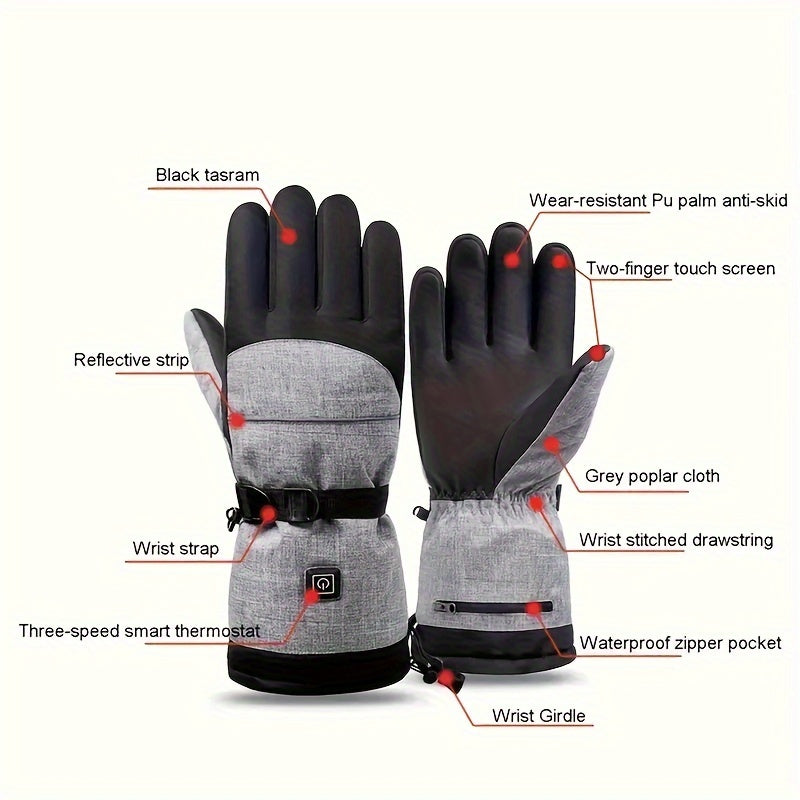 Smart Touch Screen Winter Gloves with 3 Heat Levels, Touch Control Heating, Woven Polyester, Pull-on Closure, Hand Washable, for Outdoor Sports, Skiing, Motorcycle Riding, Running, Hiking, Hunting, Fishing - Christmas, Halloween, New Year, Valentine's Day