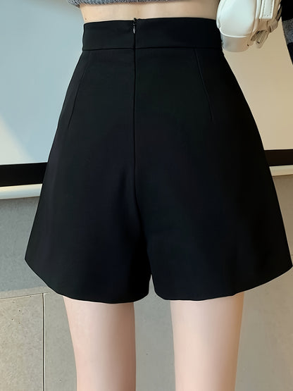 Sixsr Solid High Waist Skort, Casual Button Loose Skorts, Women's Clothing