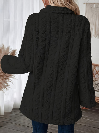Sixsr Double-breasted Teddy Bear Coat, Casual Thermal Lapel Neck Long Sleeve Plush Jacket For Winter, Women's Clothing