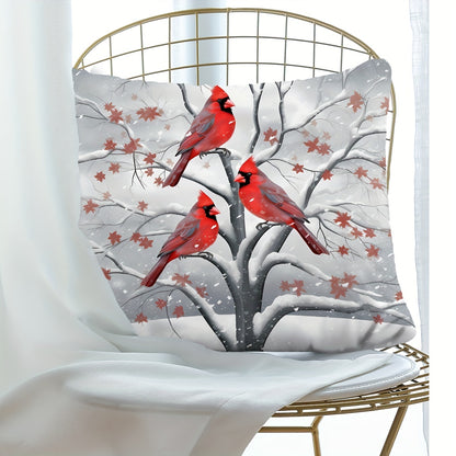 Christmas Charm Pillow Cover 17.7" - Festive Tree, Snowman & Bird Design | Soft Polyester, Zip Closure | Perfect for Sofa & Bedroom Decor, Christmas Decor