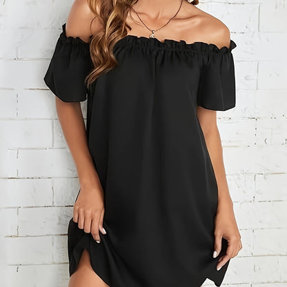 Off Shoulder Loose Dress, Casual Short Sleeve Dress For Spring & Summer, Women's Clothing