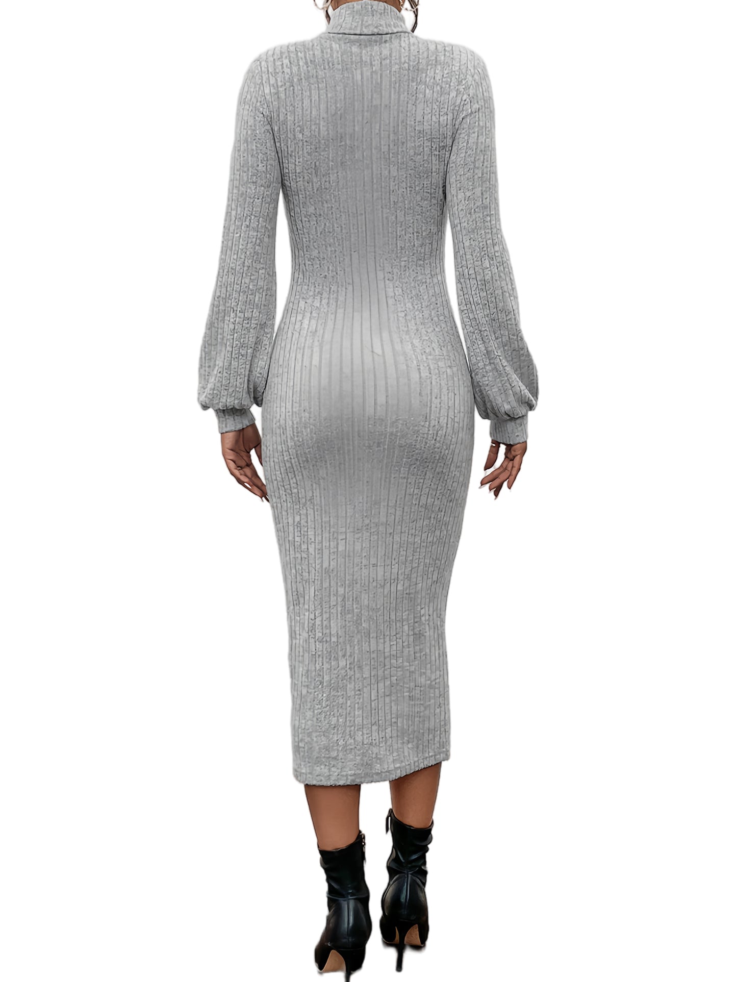 Sixsr Ribbed Turtle Neck Dress, Casual Long Sleeve Dress For Fall & Winter, Women's Clothing