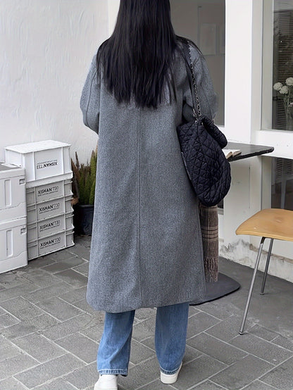 Sixsr Double Breasted Lapel Coat, Casual Long Sleeve Fall & Winter Outerwear, Women's Clothing