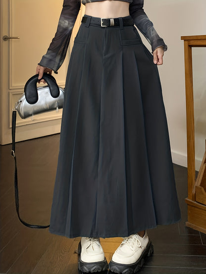 Sixsr Solid Pleated Swing Skirt, Versatile High Waist Skirt For Spring & Summer, Women's Clothing