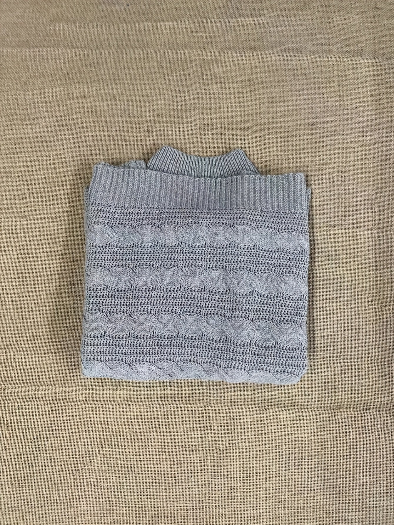 Sixsr Solid Mock Neck Cable Knit Sweater, Casual Long Sleeve Loose Sweater, Women's Clothing