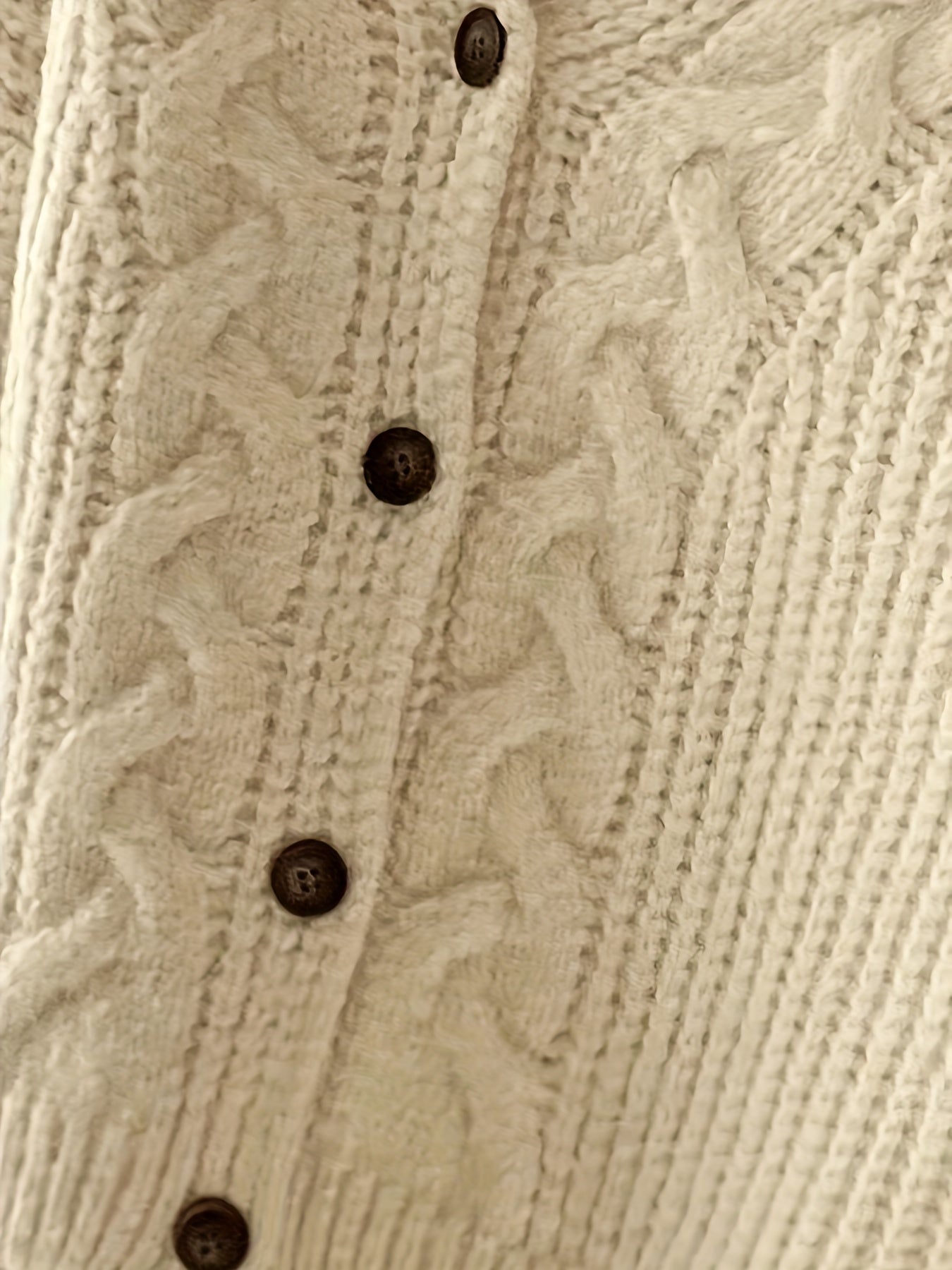 Sixsr Solid Button Down Cable Knit Cardigan, Casual Long Sleeve Loose Thick Sweater, Women's Clothing