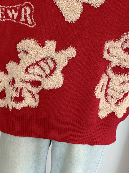 Sixsr Dragon Pattern Crew Neck Pullover Sweater, Casual Long Sleeve Loose Fall Winter Sweater, Women's Clothing