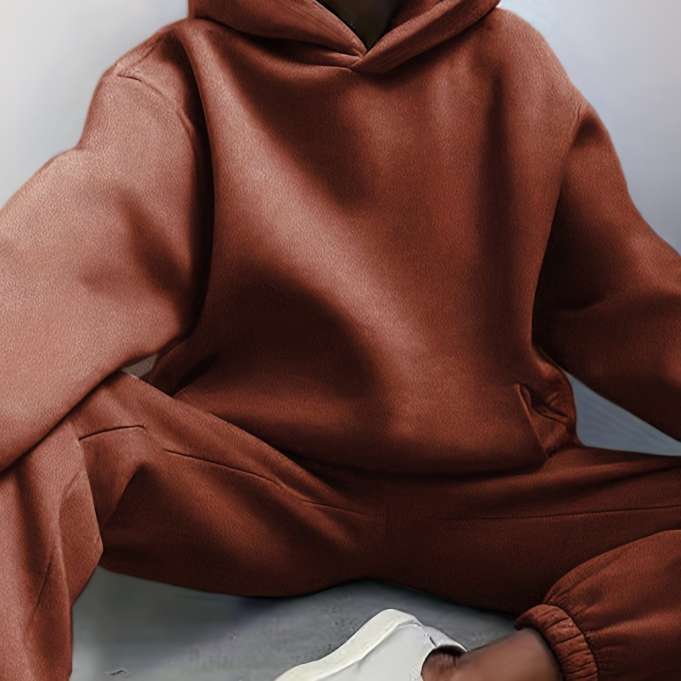 Sixsr Casual Solid Two-piece Set, Drop Shoulder Long Sleeve Hoodies & Elastic Waist Jogger Pants Outfits, Women's Clothing