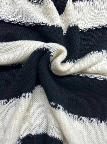Sixsr Striped Crew Neck Pullover Sweater, Casual Long Sleeve Ripped Sweater, Women's Clothing