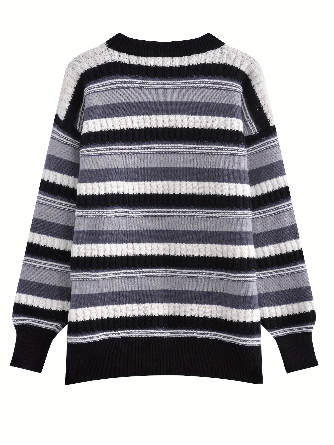 Sixsr Striped Crew Neck Pullover Sweater, Casual Long Sleeve Drop Shoulder Sweater, Women's Clothing