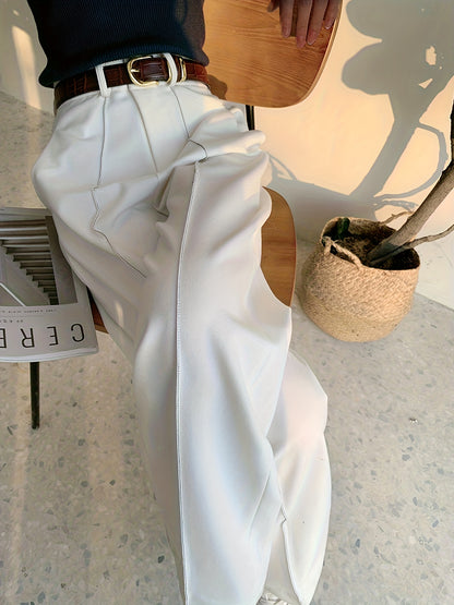 Sixsr Solid High Waist Pants, Elegant Wide Leg Slant Pockets Pants, Women's Clothing