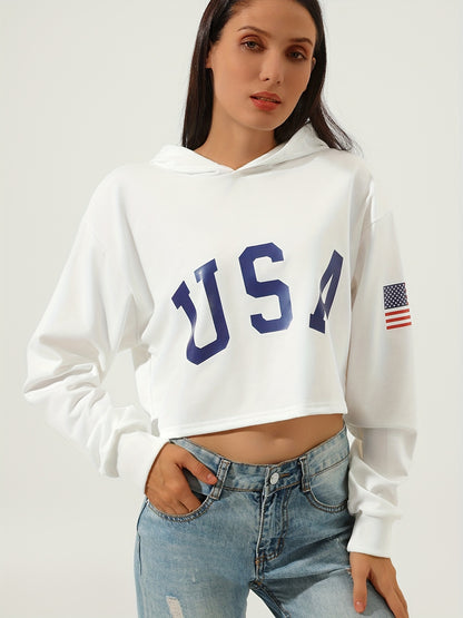 Sixsr Women's USA American Flag Graphic Sweatshirt - Long Sleeve, Round Neck, Casual Sports Style