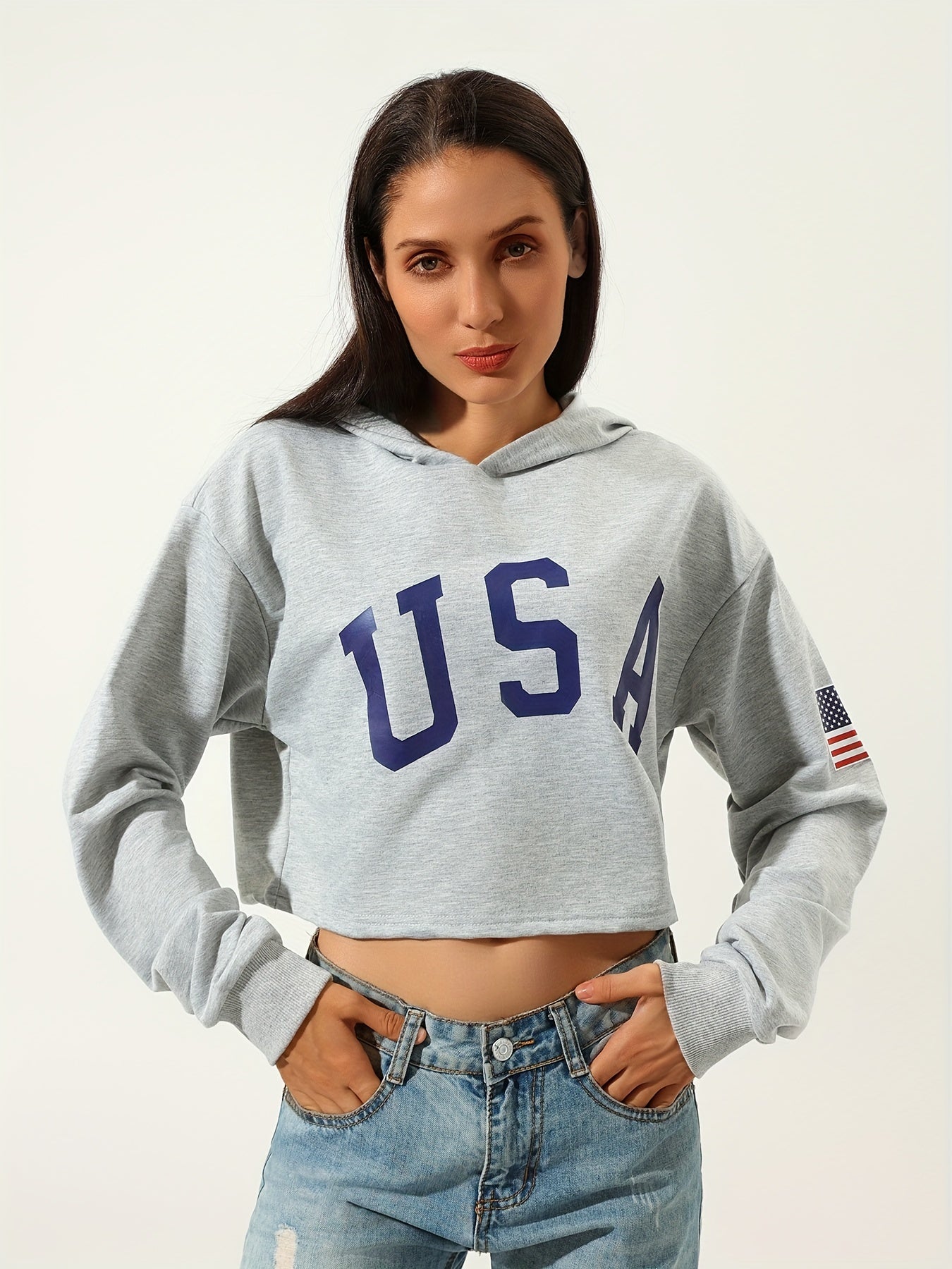 Sixsr Women's USA American Flag Graphic Sweatshirt - Long Sleeve, Round Neck, Casual Sports Style