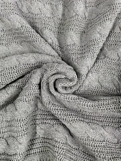 Sixsr Solid Mock Neck Cable Knit Sweater, Casual Long Sleeve Loose Sweater, Women's Clothing