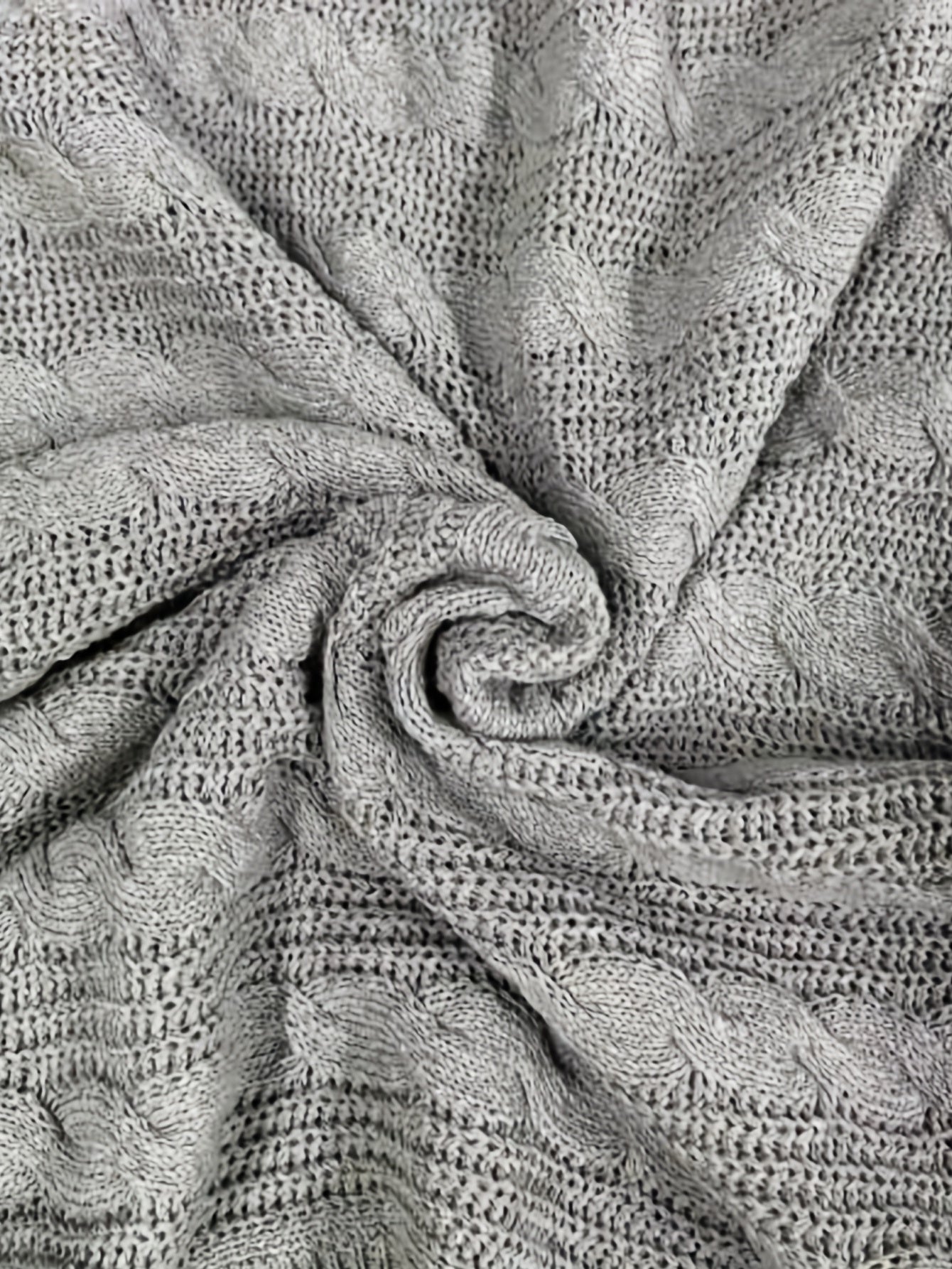 Sixsr Solid Mock Neck Cable Knit Sweater, Casual Long Sleeve Loose Sweater, Women's Clothing