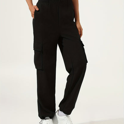 Sixsr Waffle Casual Sports Elastic Waist Sweatpants, Multi-pocket High Waist Solid Color Joggers Pants, Women's Athleisure