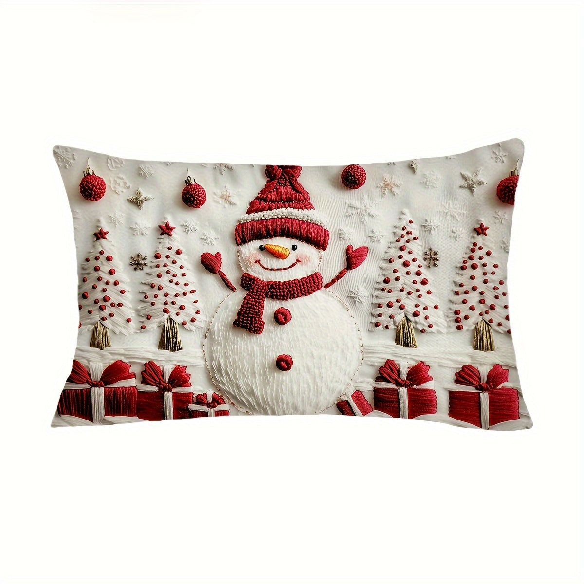 3D Christmas Throw Cushion Covers, Traditional Knit Polyester, Hand-Washable, Zip-Closure, Snowman and Tree Design, Suitable for Various Room Decor - 1pc, Festive Farmhouse Style for Couch, Sofa, Living Room, Bedroom (Insert Not Included)