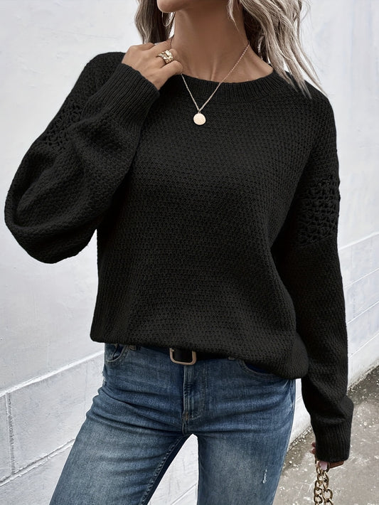 Sixsr Solid Crew Neck Pullover Sweater, Casual Long Sleeve Sweater, Women's Clothing