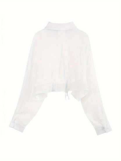 Sixsr Solid Drawstring Illusion Blouse, Casual Long Sleeve Blouse For Spring & Fall, Women's Clothing