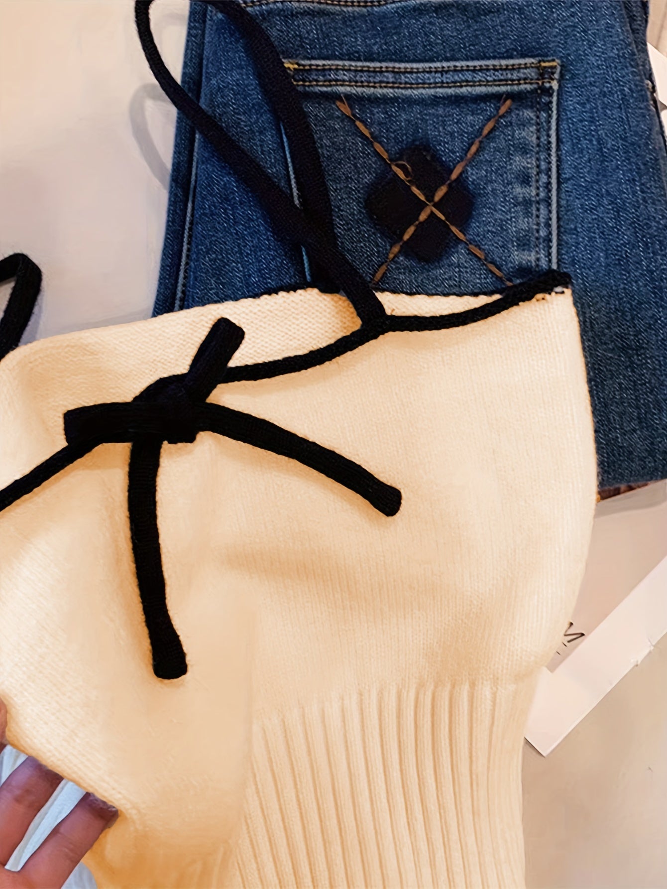 Sixsr Contrast Trim Spaghetti Strap Top, Casual Straight Neck Knit Cami Top, Women's Clothing