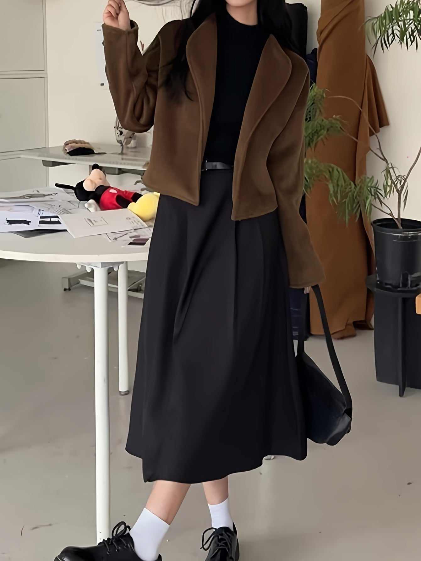 Sixsr Solid Open Front Coat, Casual Long Sleeve Stylish Outerwear, Women's Clothing