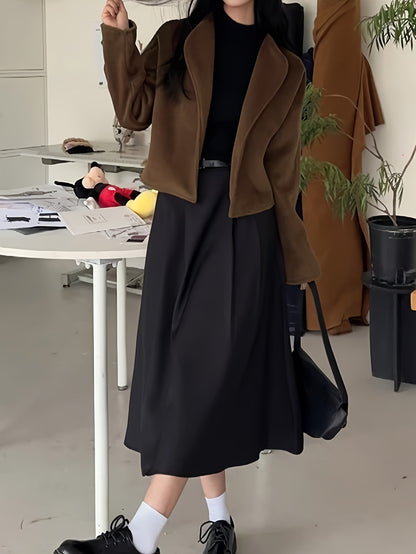 Sixsr Solid Open Front Coat, Casual Long Sleeve Stylish Outerwear, Women's Clothing