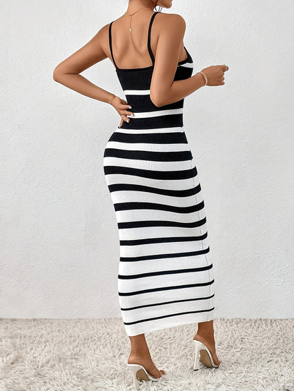 Striped Bodycon Cami Dress, Sexy Backless Spaghetti Strap Dress, Women's Clothing