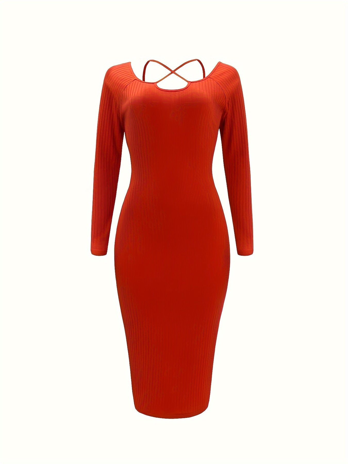 Sixsr Bodycon Ribbed Halter Neck Dress, Elegant Long Sleeve Dress, Women's Clothing