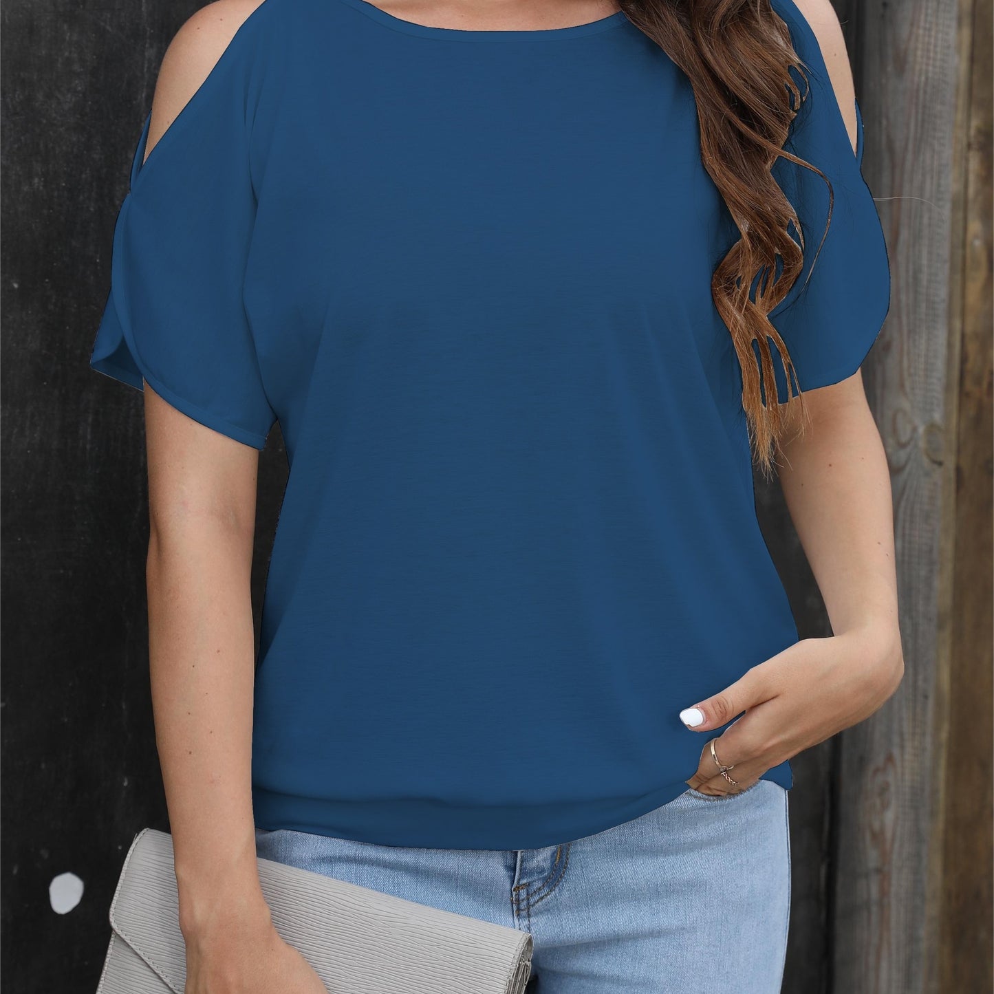 Cold Shoulder Crew Neck T-Shirt, Casual Short Sleeve T-Shirt For Spring & Summer, Women's Clothing