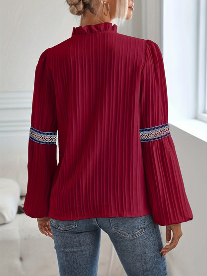 Sixsr Colorful Lace Stitching Blouse, Casual Long Sleeve Blouse For Spring & Fall, Women's Clothing