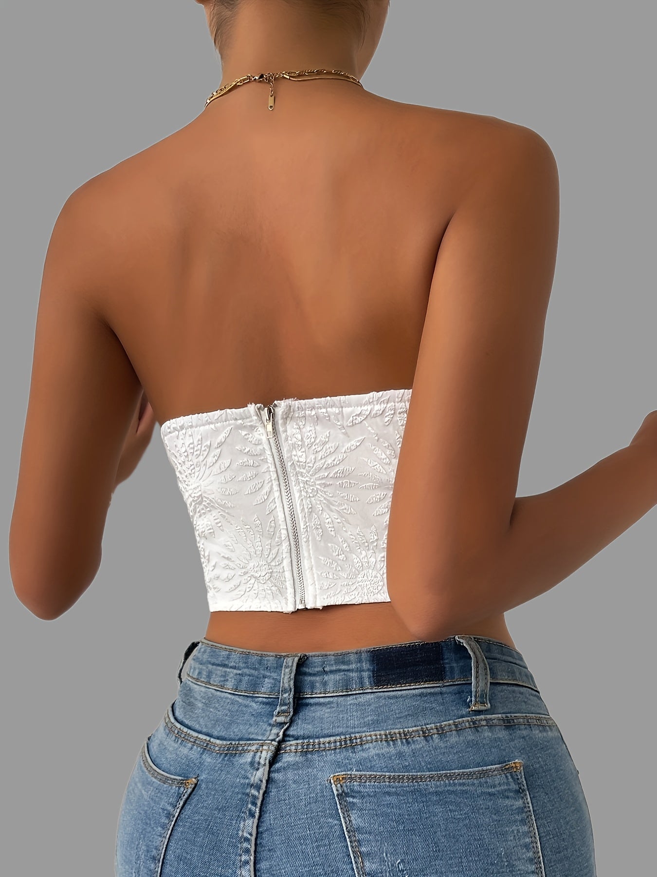 Sixsr Floral Pattern Solid Tube Top, Casual Off Shoulder Hanky Hem Tube Top, Women's Clothing