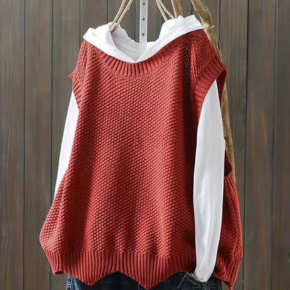 Sixsr Solid Crew Neck Knitted Vest, Casual Sleeveless Loose Sweater, Women's Clothing