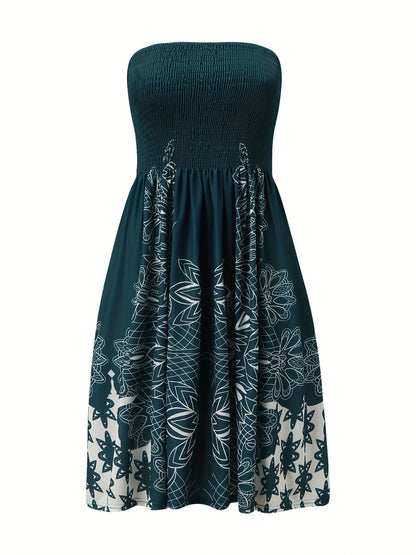 Sixsr Floral Print Off Shoulder Dress, Casual Shirred Pleated Midi Dress, Women's Clothing