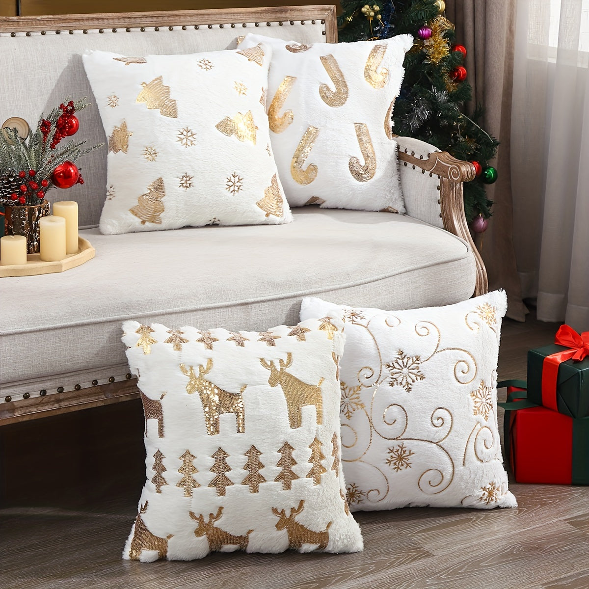 2pcs Snowflake Embroidery Christmas Throw Pillow Covers, Home Decor Throw Pillowcase for Bedroom, Living Room, Sofa, Car
