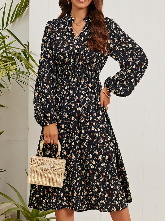Sixsr Floral Print Elegant Slim Dress, Long Sleeve Casual Every Day Dress For All Season, Women's Clothing