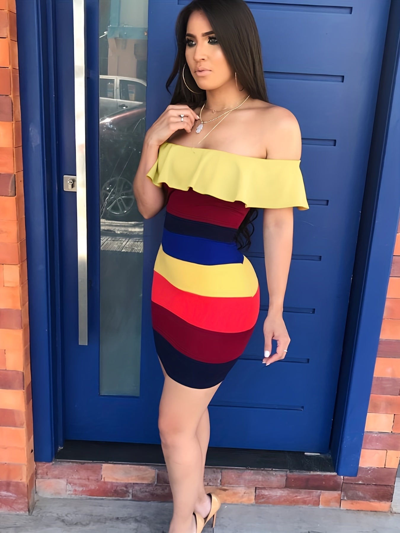 Color Block Foldover Tube Dress, Sexy Bodycon Bag Hip Dress, Women's Clothing